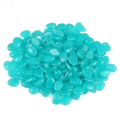 2lb 400PCS Glow in the Pebbles Stones for Indoor and Outdoor Walkways Garden Driveway Large Bag Powered By Light And Solar (Green)   